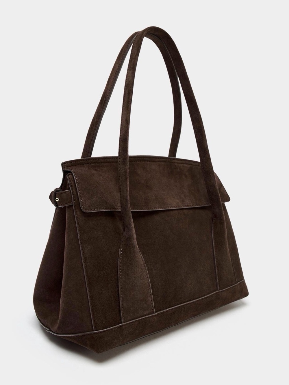 Zara Classic Dark Brown Suede Tote Bag - Women's Shoulder Bag - Picture 1 of 6